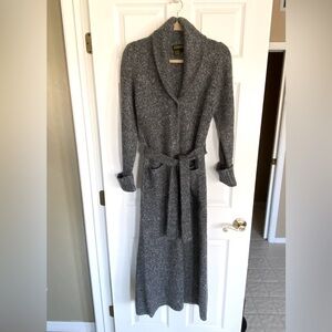 Gray shawl collar duster style sweater